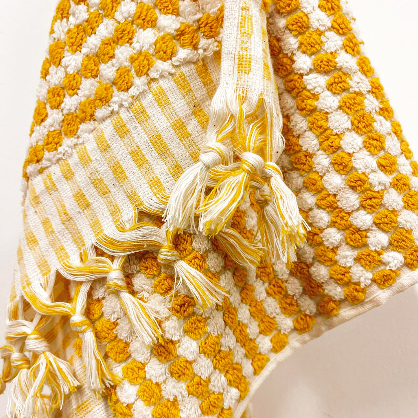 Turkish Terry Natural Cotton Hand Towel Dotted Yellow