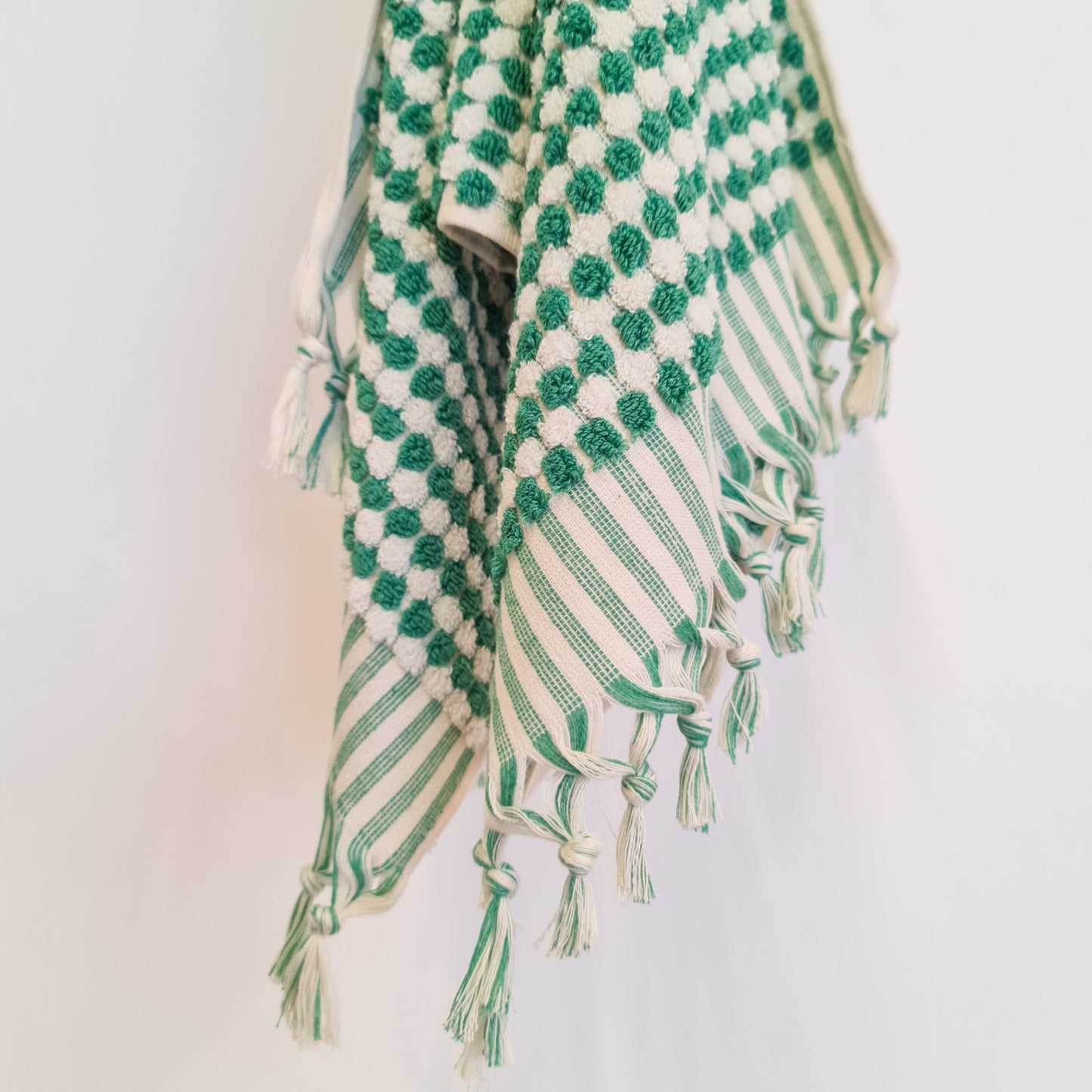 Turkish Hammam Terry Hand Towels Green Dotted