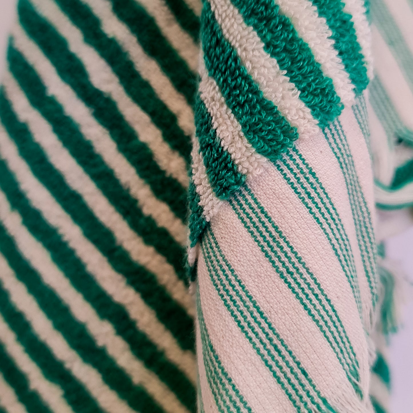 Turkish Hammam Terry Hand Towels Green Stripe