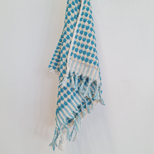 Turkish Hammam Terry Hand Towels Turquoise Dotted