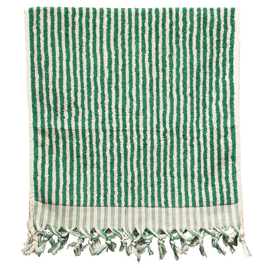 Turkish Terry Natural Cotton Hand Towel Stripe Green