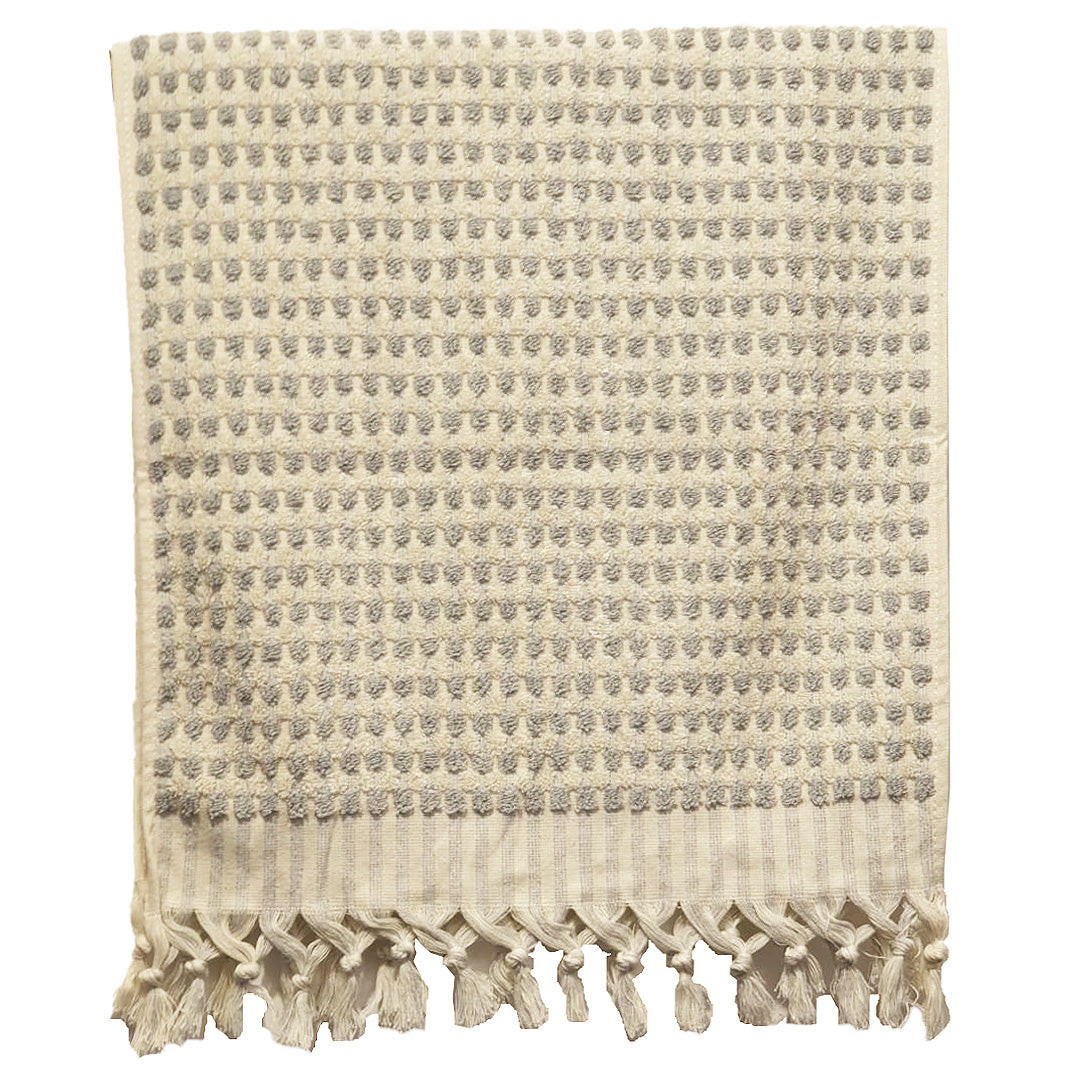 Turkish Terry Natural Cotton Hand Towel Dotted Ecru Grey