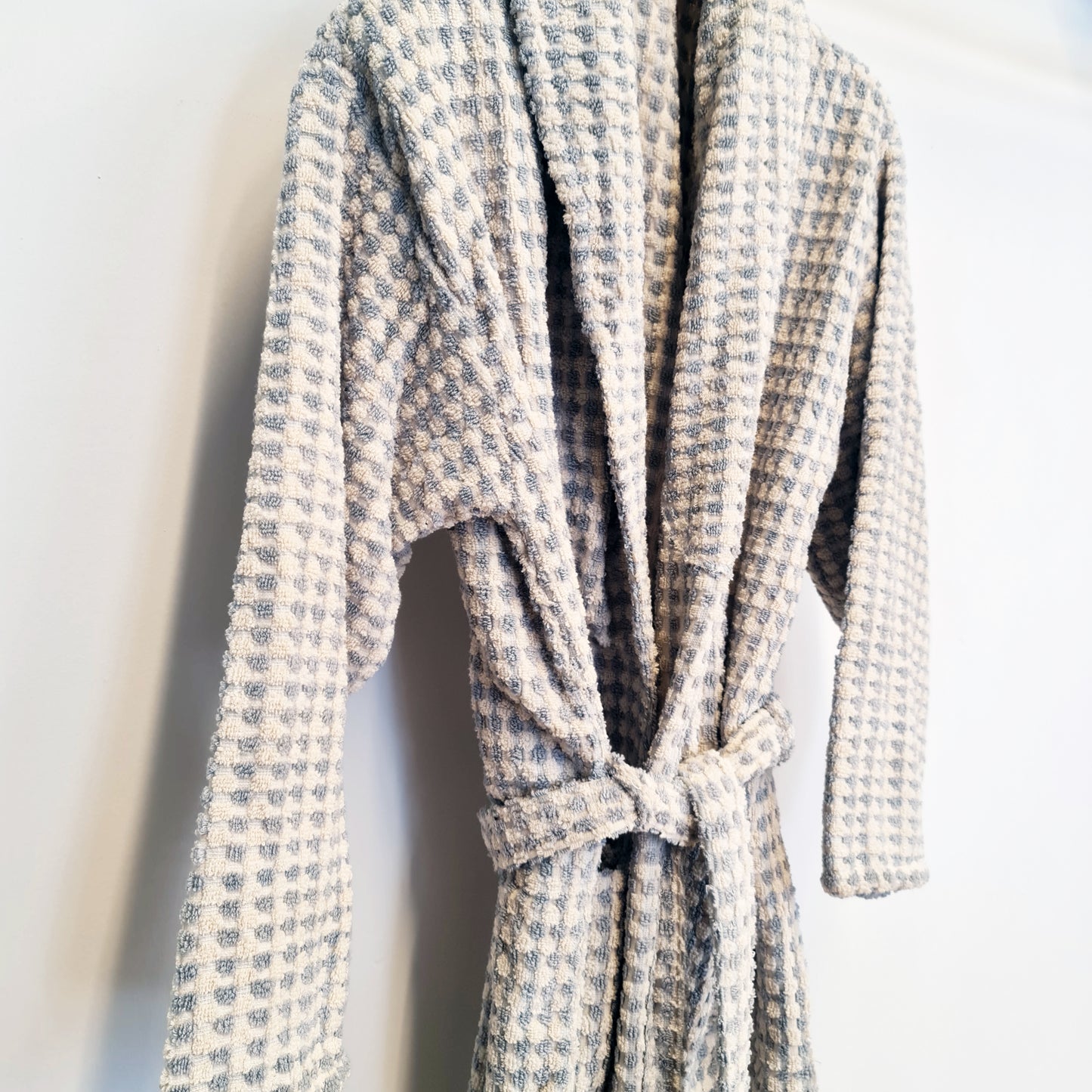 Turkish Terry Towel Bathrobe Grey Dotted Pompom Design