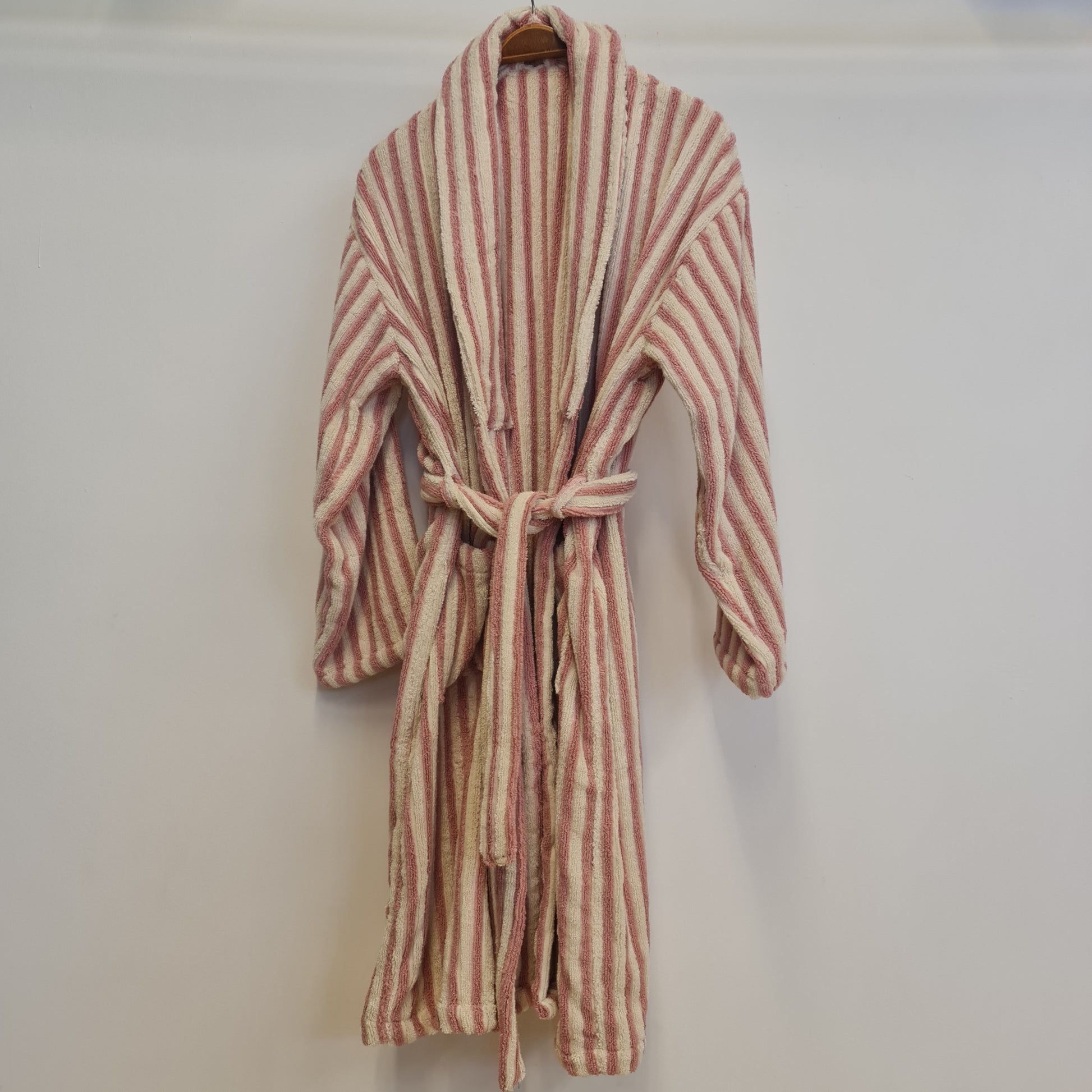 Turkish Terry Towel Bathrobe Pink Stripe Design – Dervis Natural Textile