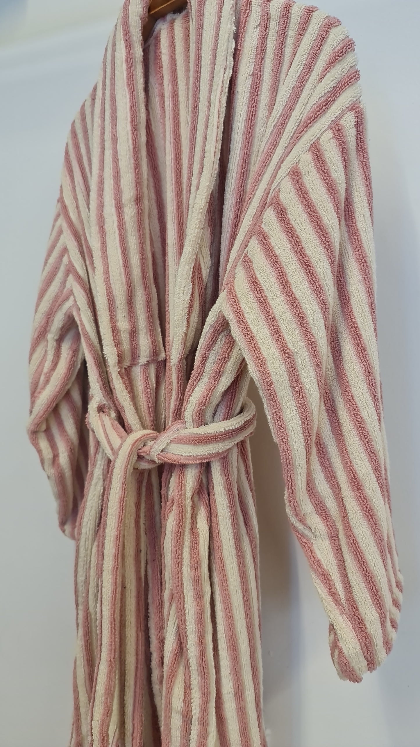 Turkish Terry Towel Bathrobe Pink Stripe Design