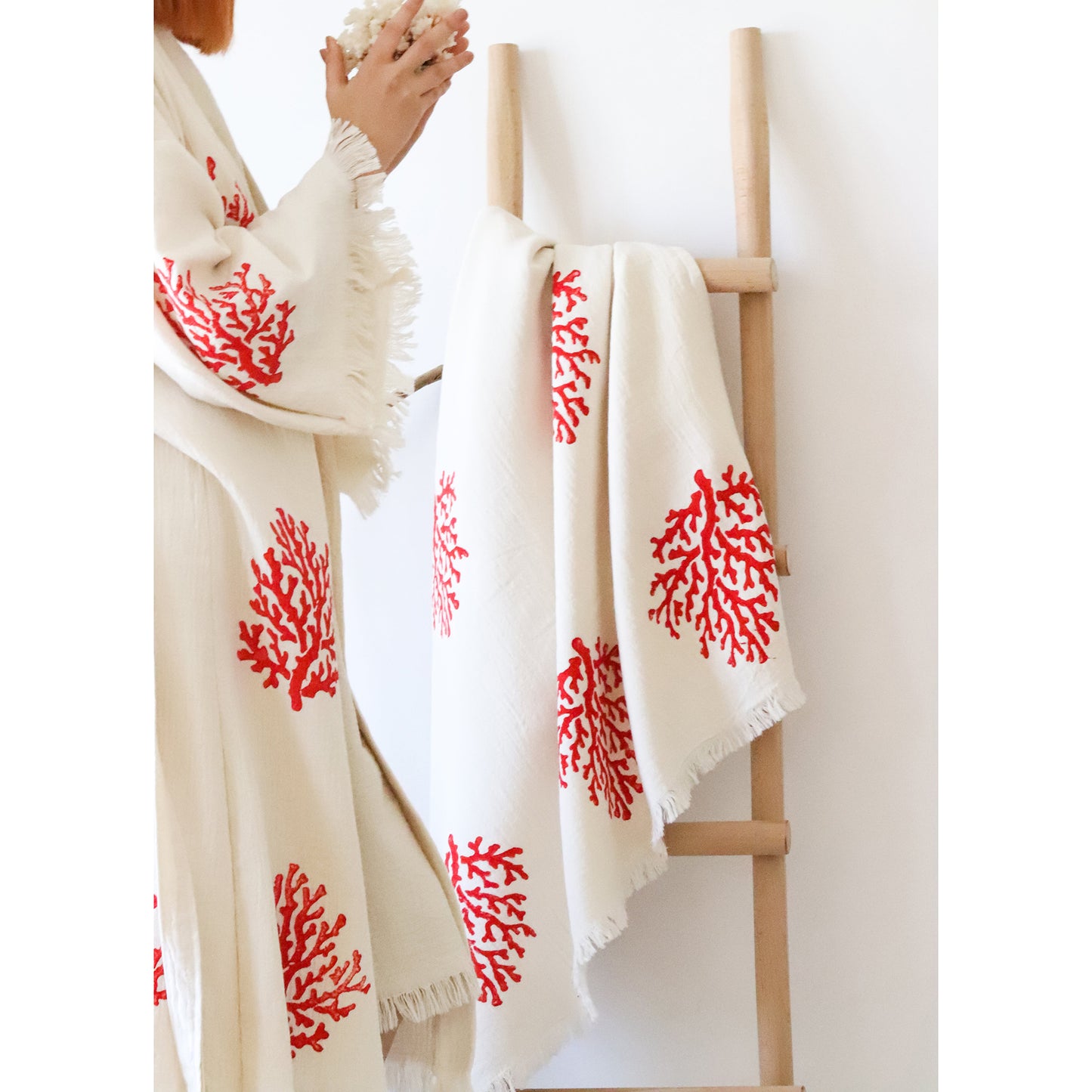 Turkish Towel Coral Kimono Bathrobe