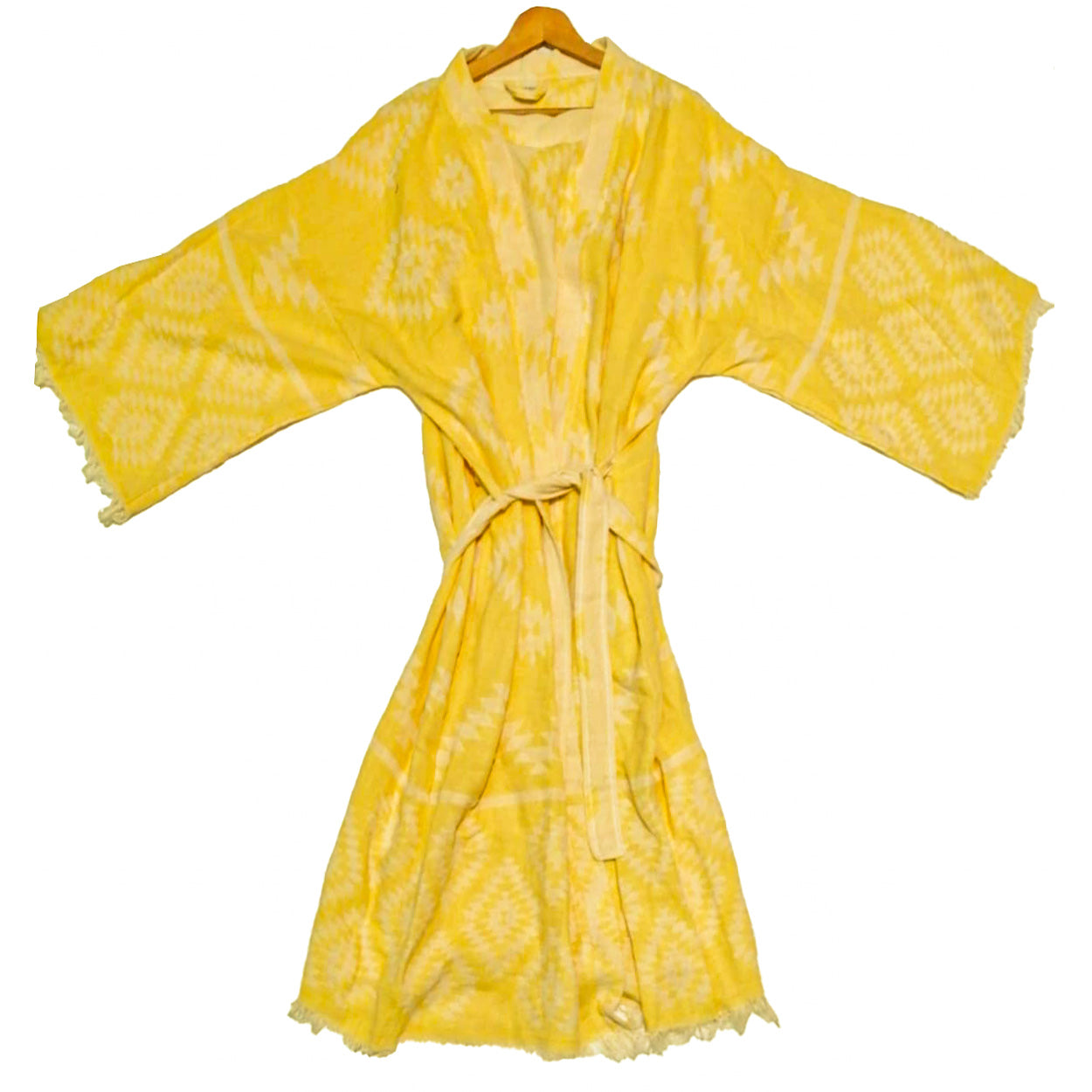 Hand-Woven Natural Cotton Yellow Turkish Towel Kimono