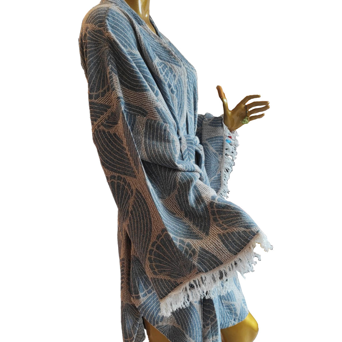 Hand-Woven Natural Cotton Wicker Design Turkish Towel Kimono