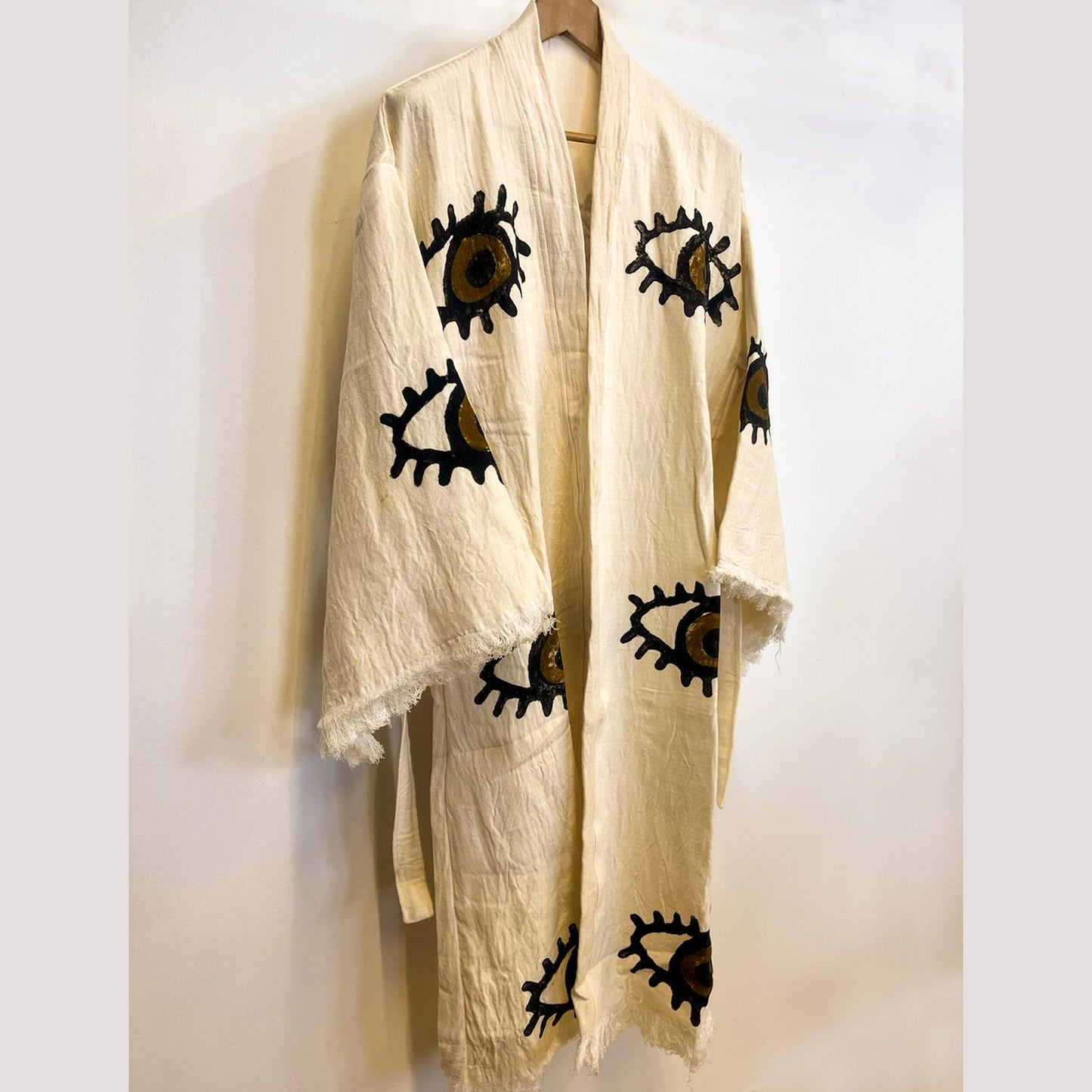 Turkish Towel Kimono Bathrobe Eye Design Natural