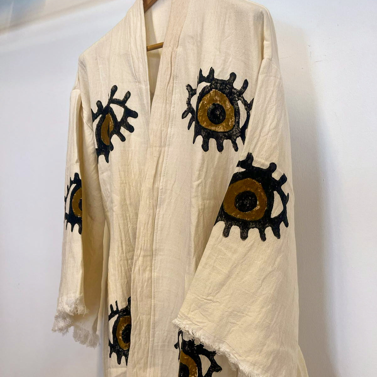Turkish Towel Kimono Bathrobe Eye Design Natural
