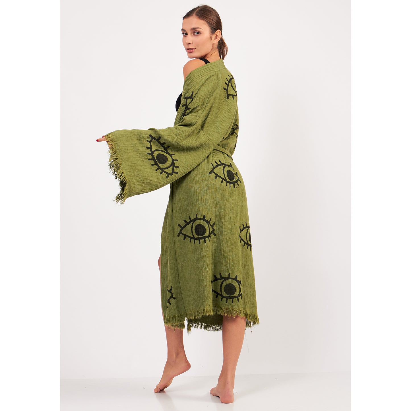 Turkish Towel Kimono Bathrobe Eye Design Green