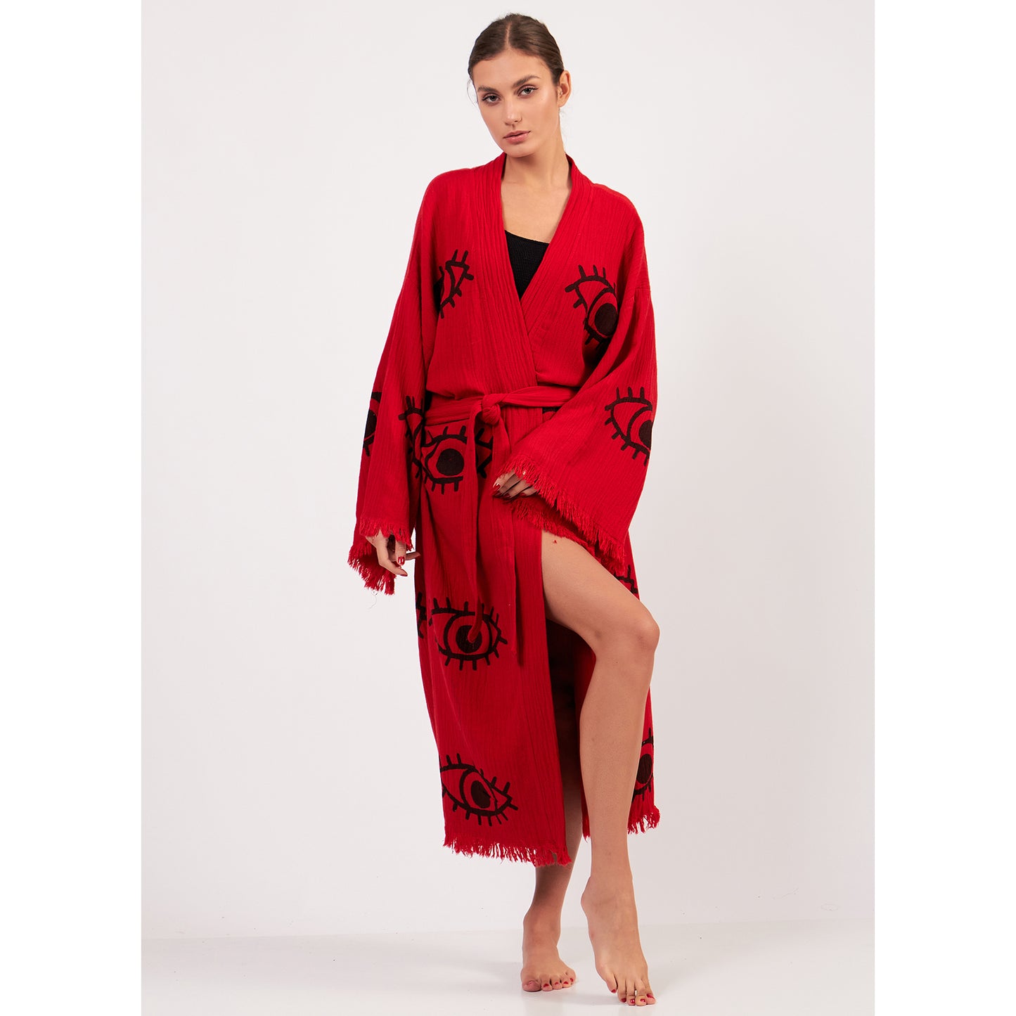 Turkish Towel Kimono Bathrobe Eye Design Red