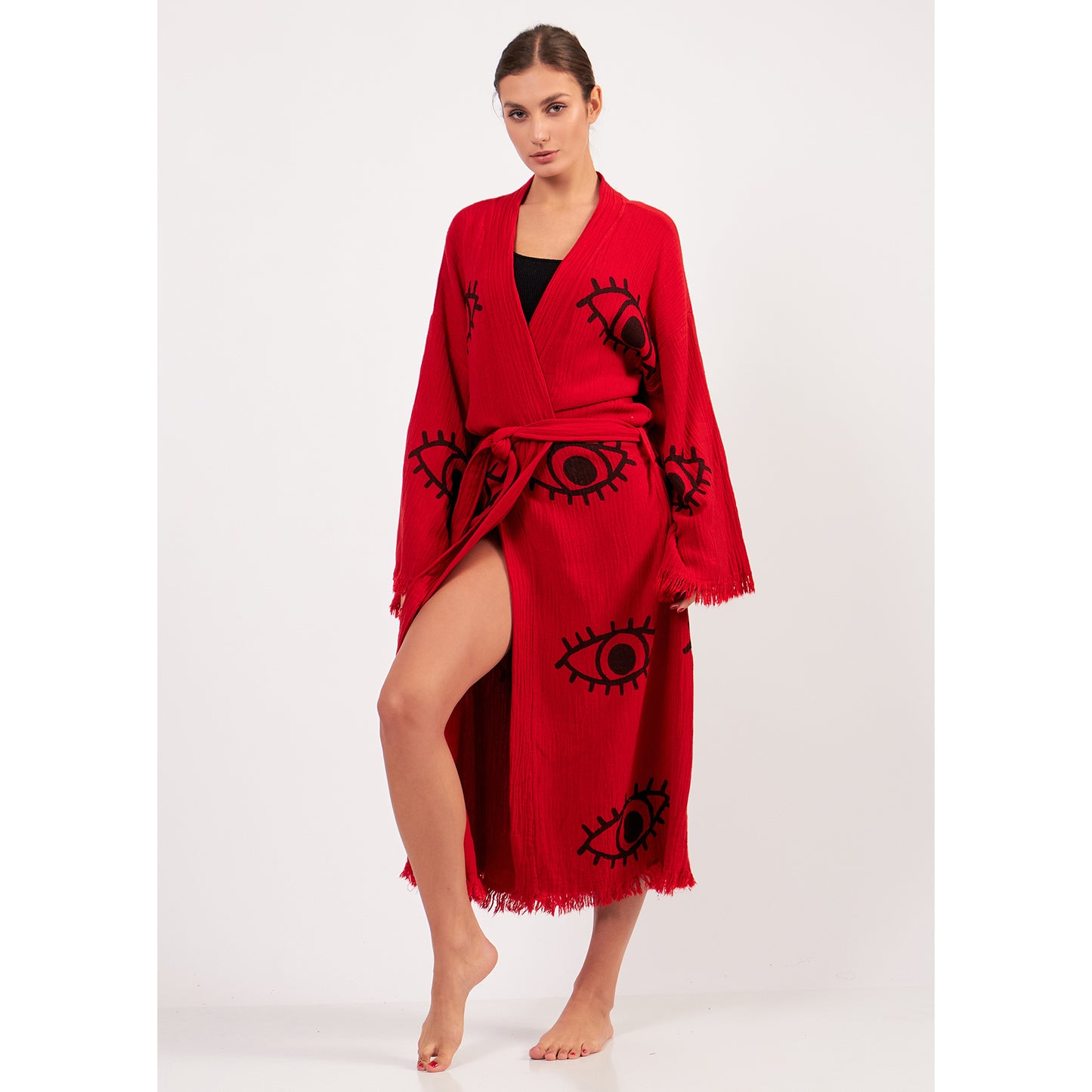 Turkish Towel Kimono Bathrobe Eye Design Red