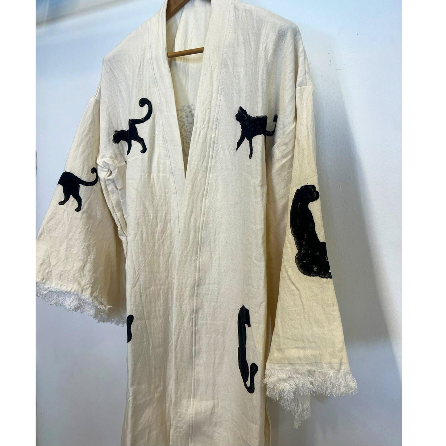Turkish Towel Kimono Bathrobe Tiger Design Natural