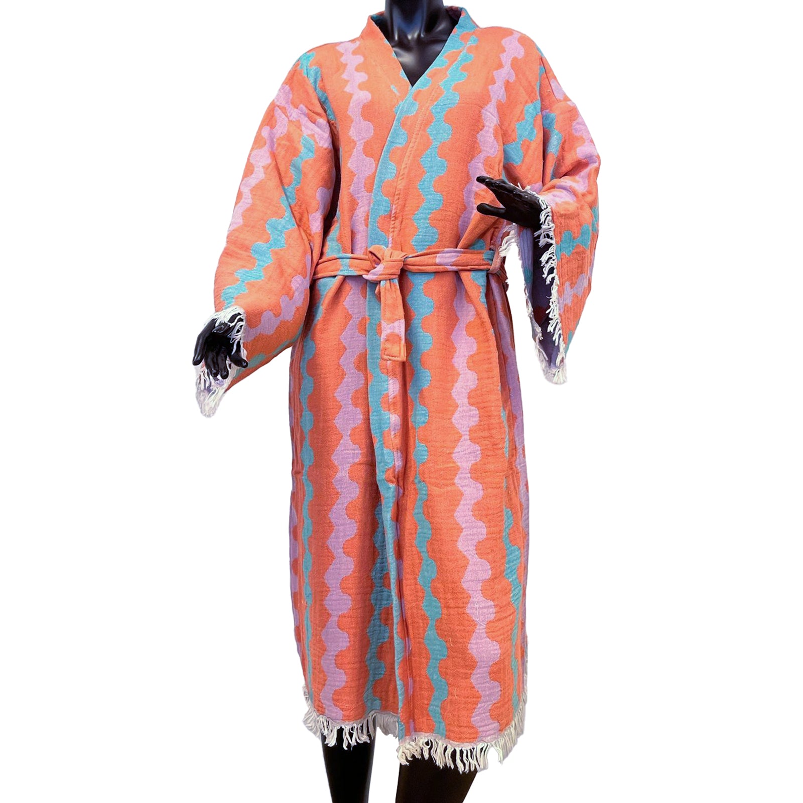 Men's 2024 Kimono Robe, Turkish Cotton Bathrobe, Petrolium Blue Boho Kaftan, Towel Robe, Dressing Gown, woven pattern