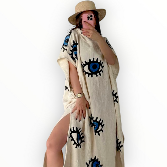 Turkish Towel Surf Poncho, Beach Poncho, Changing Poncho, Eye Design Beach Dress