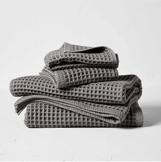 Waffle Design Turkish Towel Peshtemal Hand Towel Set Anthracite