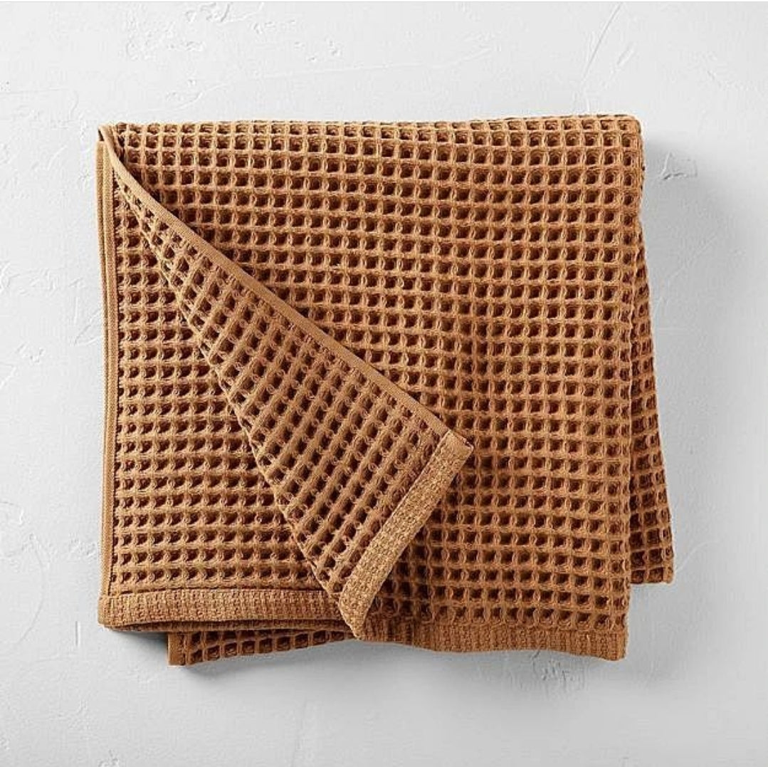 Waffle Design Turkish Towel Peshtemal Hand Towel Set Brown