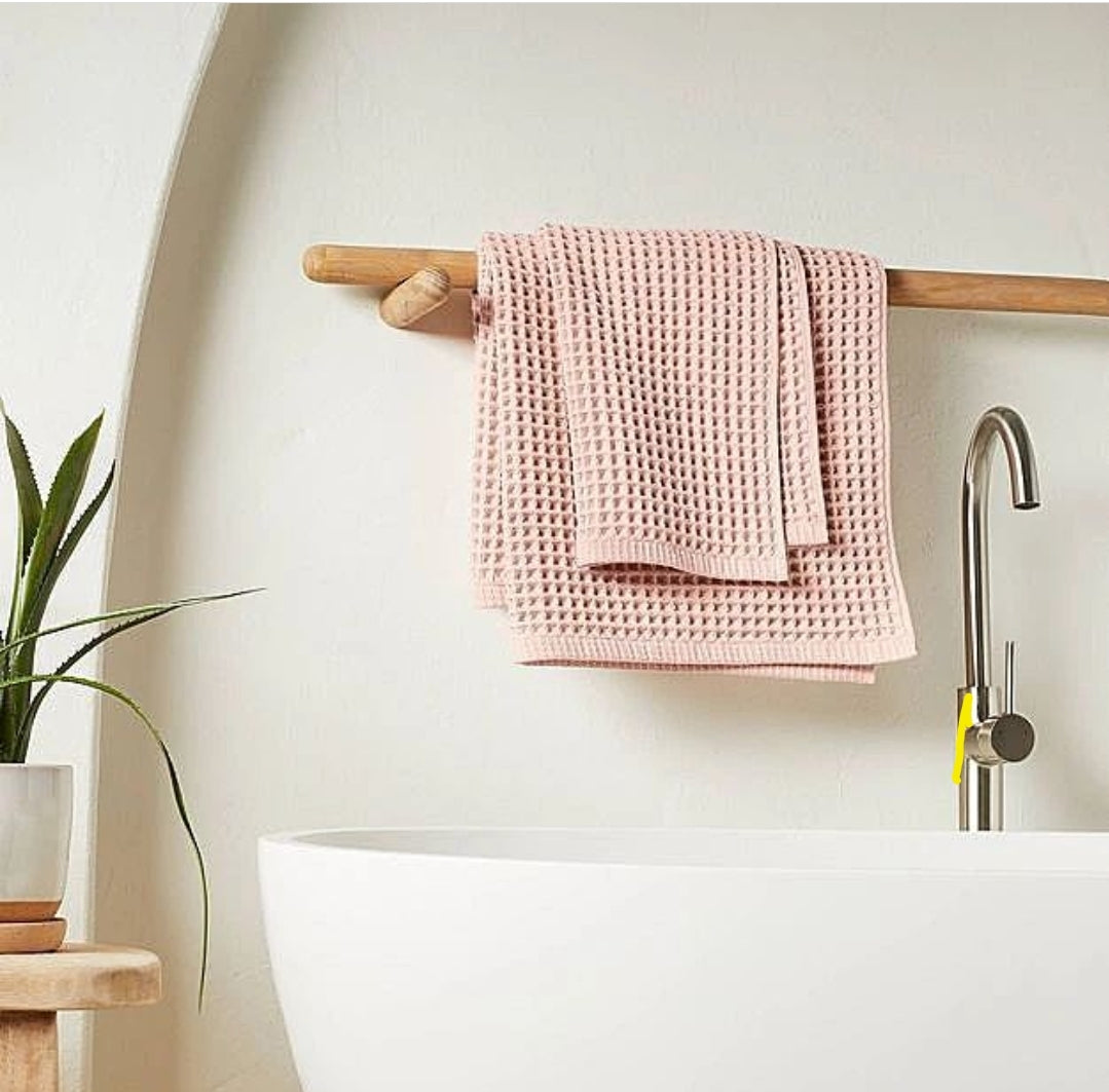 Waffle Design Turkish Towel Peshtemal Hand Towel Set Pink