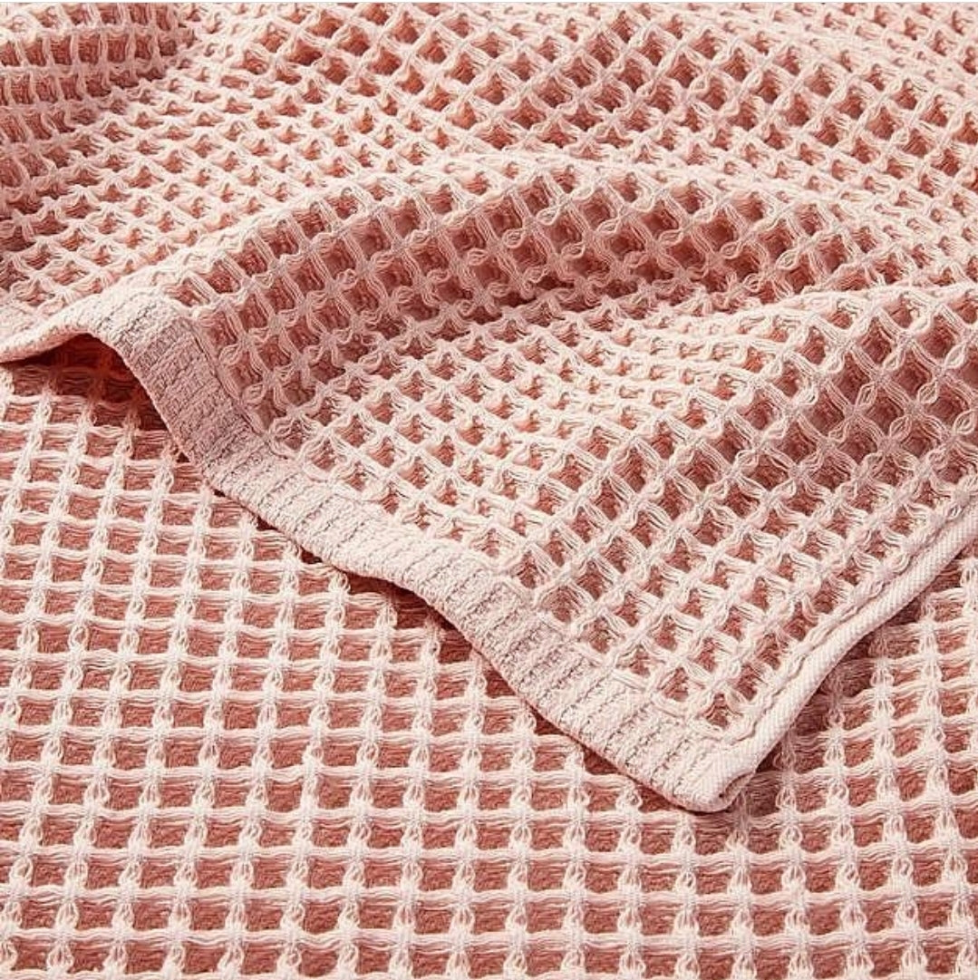 Waffle Design Turkish Towel Peshtemal Hand Towel Set Pink