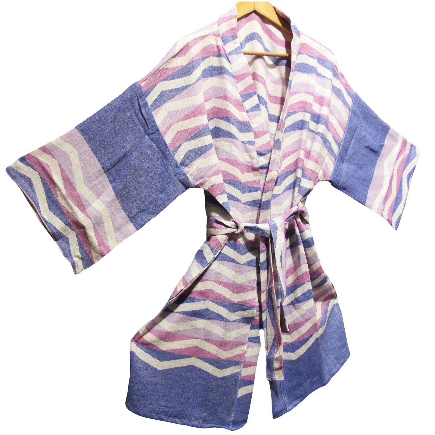 Hand-Woven Natural Cotton Wave Pattern Turkish Towel Kimono Lilac
