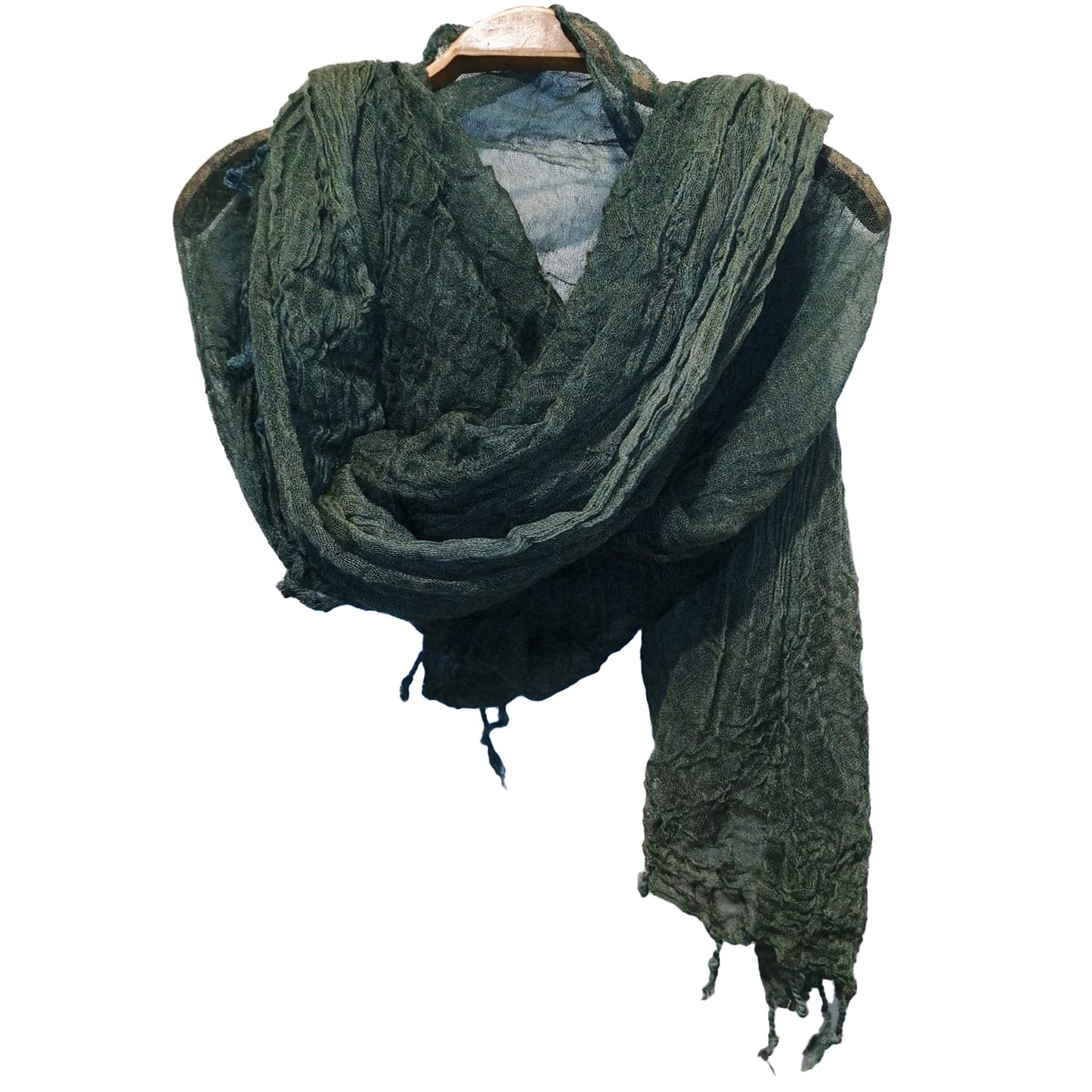 Hand Woven Wool Double Scarf Green