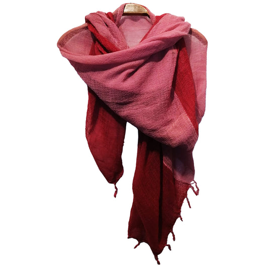 Hand Woven Double Wool Scarf Red Pink