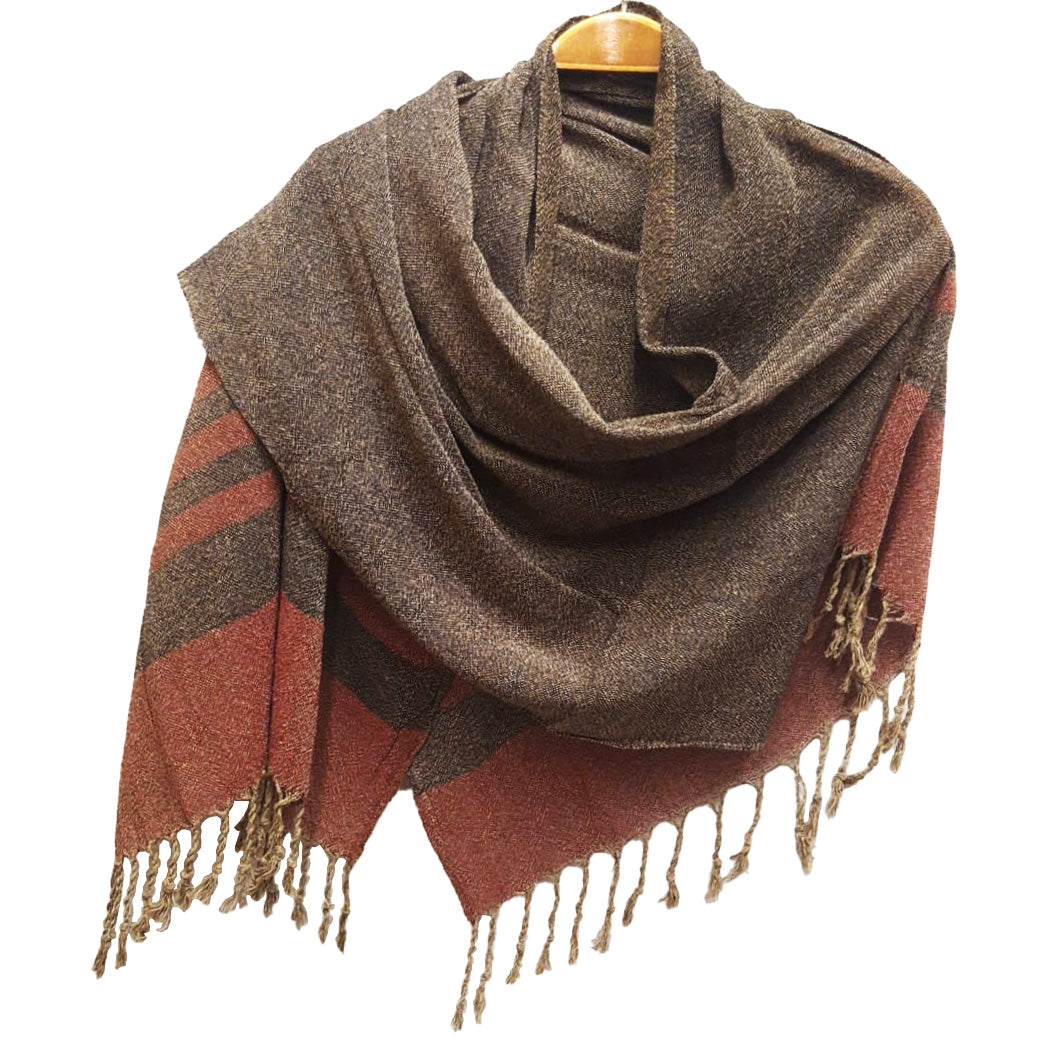 Hand-Woven Raw Silk Wool Scarf Brown