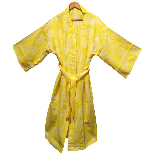 Hand-Woven Natural Cotton Yellow Turkish Towel Kimono